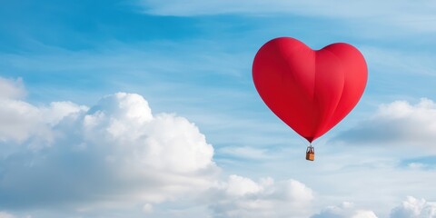 A Red Heart Shaped Hot Air Balloon Soaring Through Blue Skies