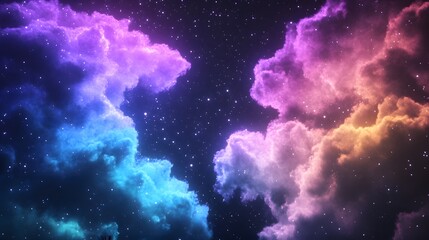 Vibrant Colorful Clouds in Starry Night Sky with Cosmic Elements
