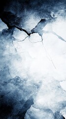 Abstract art depicting cracked ice or a fractured surface. Shades of blue and white create a cold, desolate atmosphere.