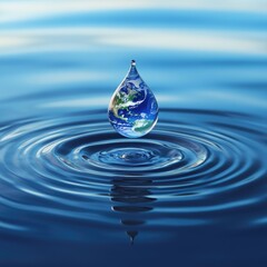 Earth drop on water ripples, environmental conservation concept