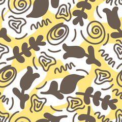 Vintage floral seamless pattern with abstract flowers, leaves and berries in provence style. Hand drawn watercolor illustration for wallpapers or textile, design elements.