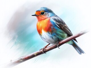 Fototapeta premium Long Exposure Bird on Branch, White Background - Wildlife Photography Stock Image