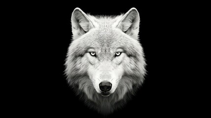 Obraz premium Striking black and white wolf portrait, showcasing the fierce beauty of this majestic predator in digital art form.