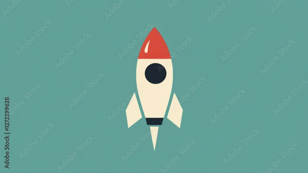 Poster a sleek, minimalist 2d vector rocket design featuring plain shapes and basic colors on a clean backg