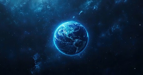 Obraz premium Earth in deep space, glowing blue