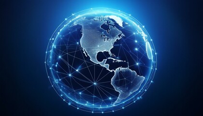 Earth global network connection atlantic ocean deep blue background. Generated image