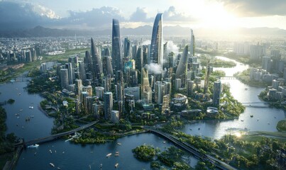 Fototapeta premium Digital Cityscape: A Futuristic Vision