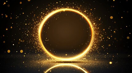 Abstract gold circle frame on dark background. Possible use Presentation background