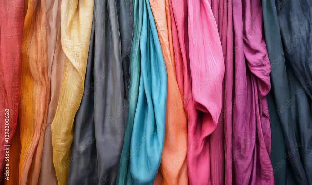 Aufkleber multicolor fabrics combine to create a rough silk textured backdrop.
