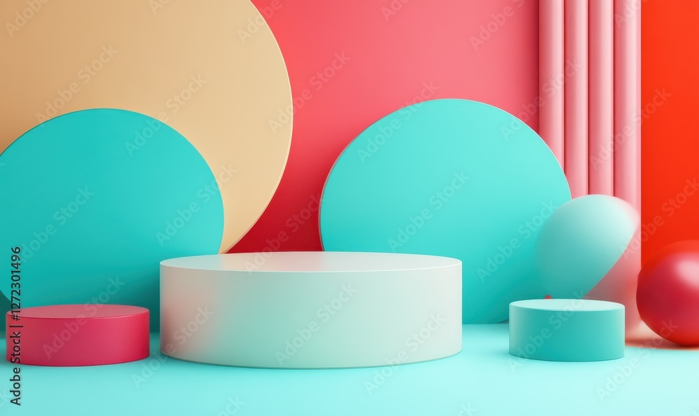 Poster geometric background with a colorful, abstract 3d rendering.