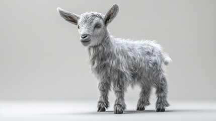 A baby goat with a tiny bell around its neck stand