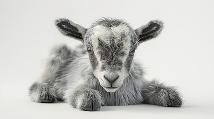 A baby goat with a tiny bell around its neck stand