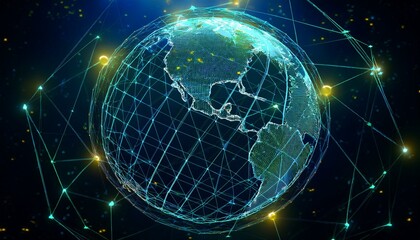 Obraz premium Connections system global world view 3D rendering. Generated image