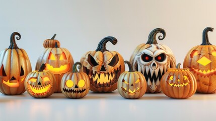 White Background with Halloween Pumpkins, Studio Photography