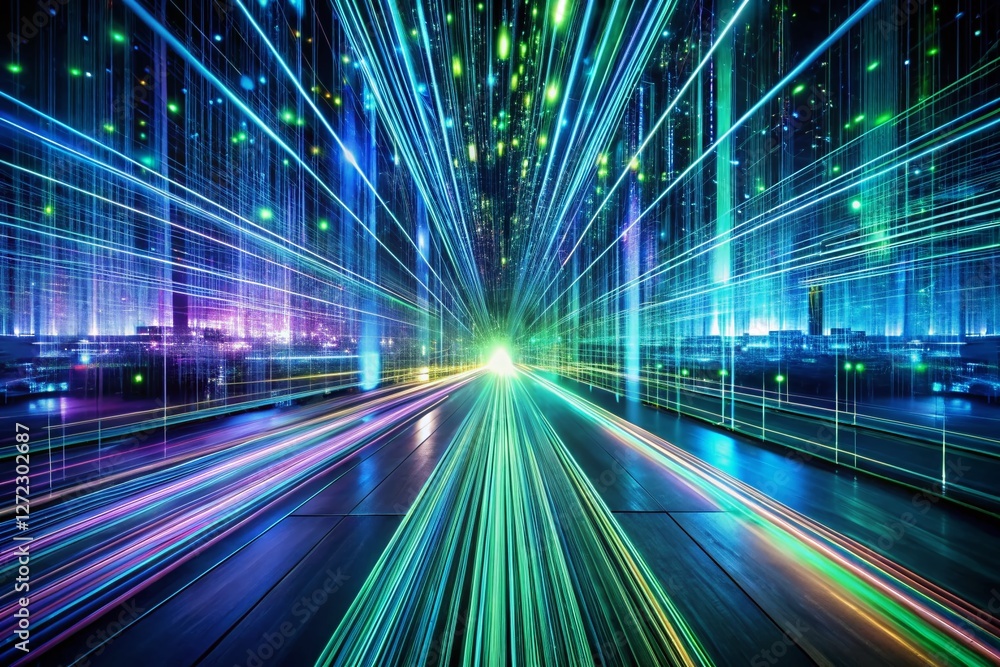 Poster long exposure light trails representing big data flow and processing