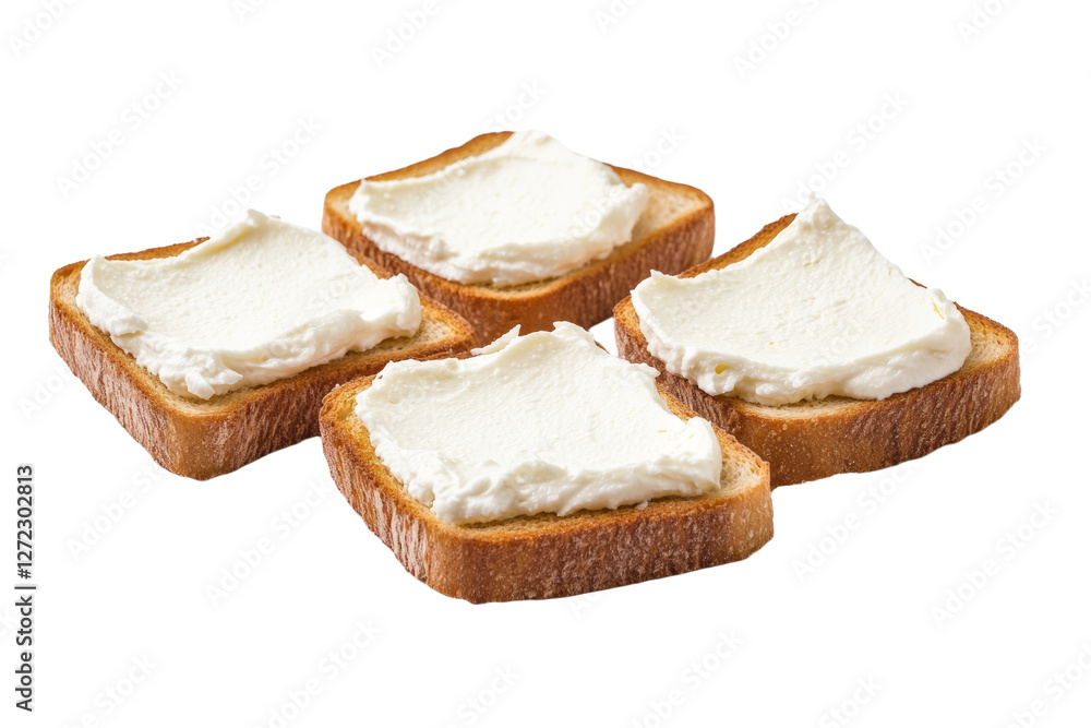 Poster four slices of toast with white spread on them, isolated