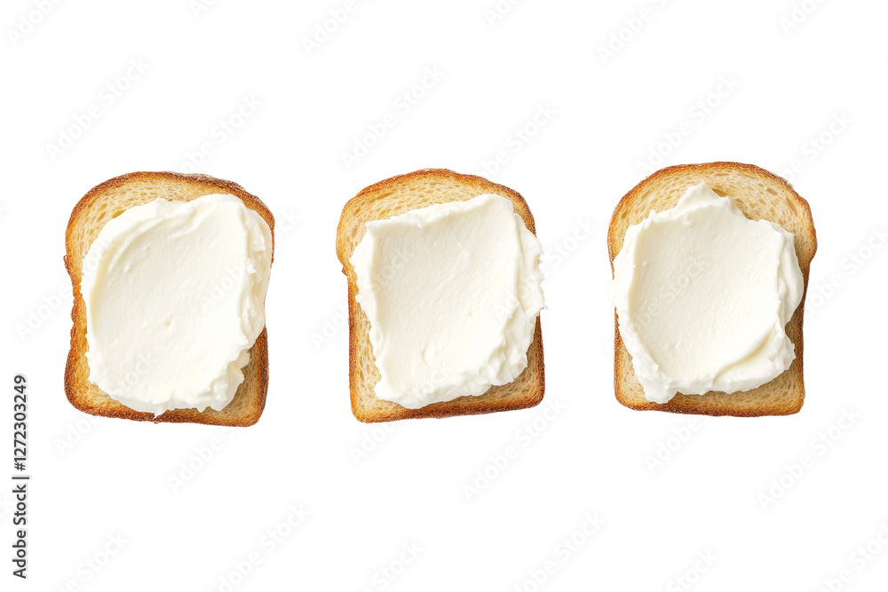 Poster three slices of bread with white butter in between them, isolated