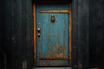 Weathered Wooden Door Vintage Style Entrance in Rustic Setting