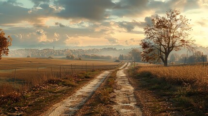 Picturesque winding road through autumn forest scenery.