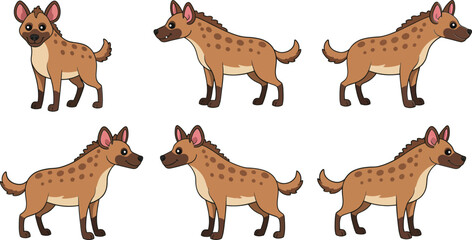 Fototapeta premium Hyena character design in playful style featuring multiple poses in flat vector art