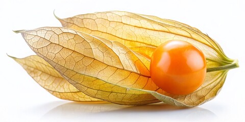 Long Exposure Photography of a Single Cape Gooseberry on White Background