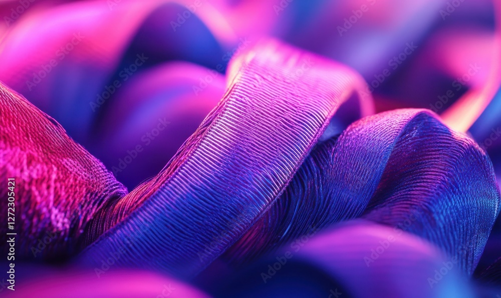 Aufkleber Abstract macro shot of woven fabric threads in vibrant colors, soft lighting creating depth and texture.