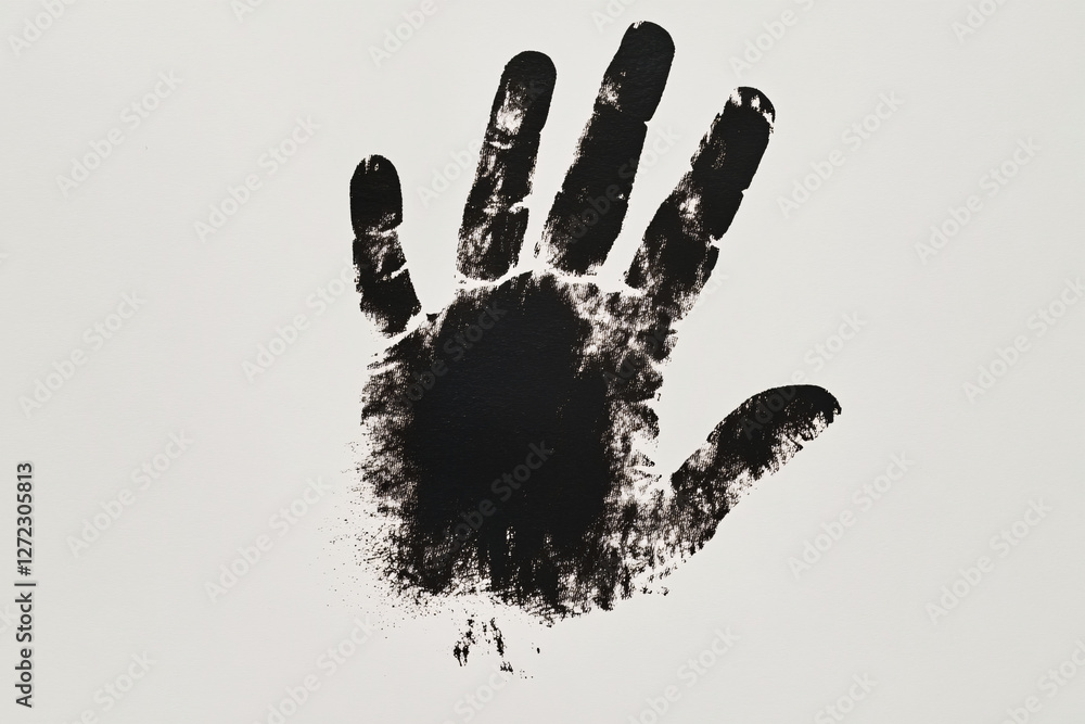 Aufkleber a black ink handprint with rough textured edges on a white background symbolizing identity creativit