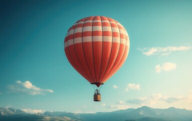 Obraz premium Hot Air Balloon in Bright Blue Sky Mockup for Travel and Adventure