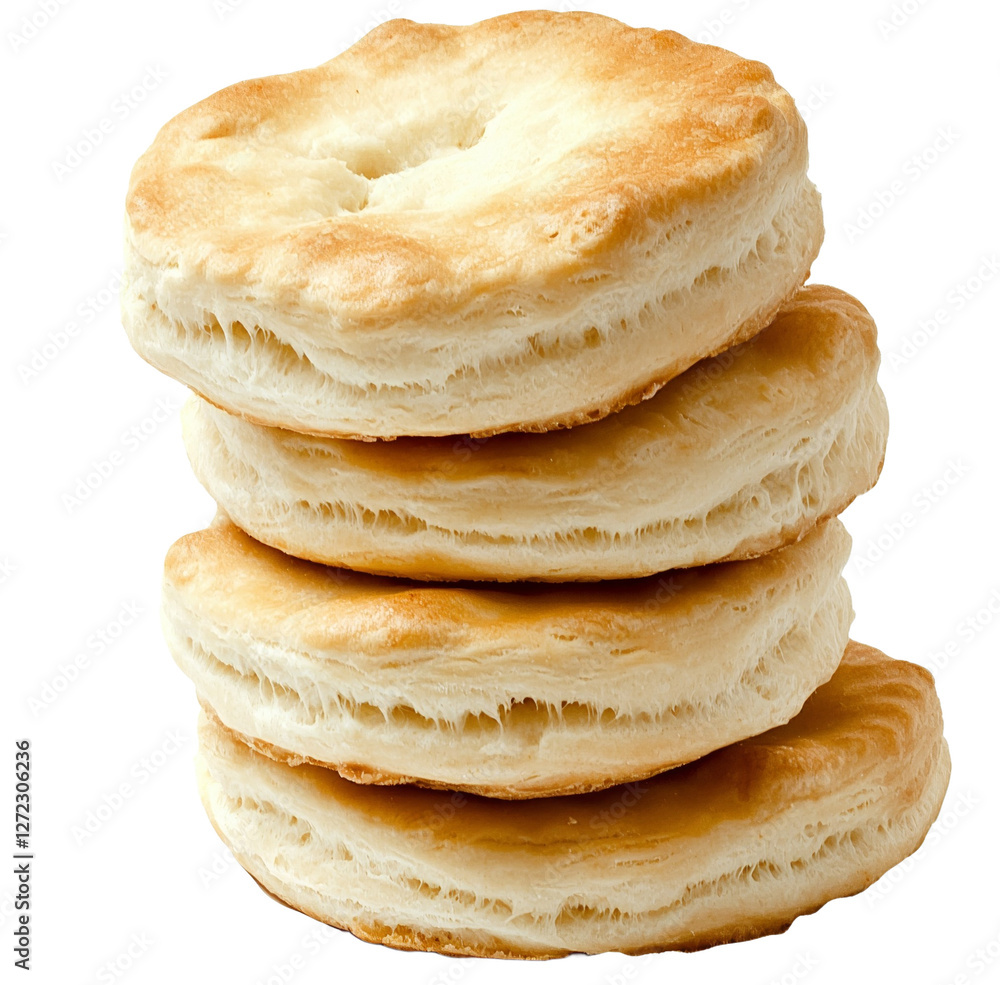 Poster stack of four biscuits with a hole in the middle, isolated