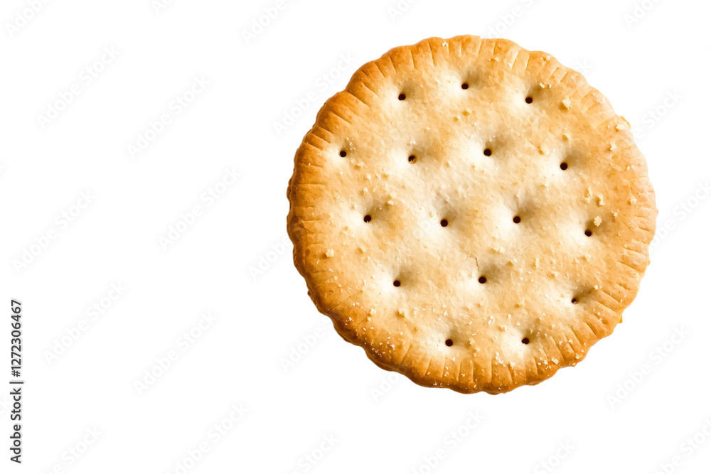 Poster close up of a cracker with a hole in the middle, isolated