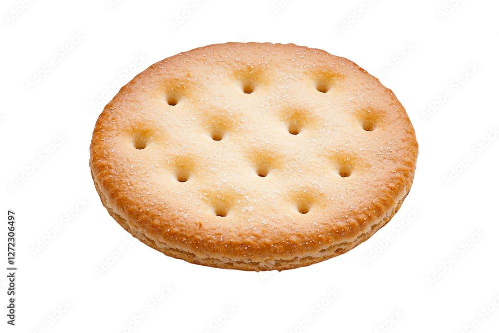 Poster close up of a cracker with a hole in the middle, isolated