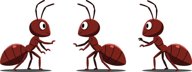Ant character progression depicted in playful flat style vector art