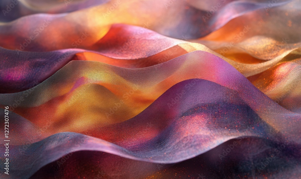 Poster waves of colorful abstract fabric with a gentle gradient and a hint of light sparkles.