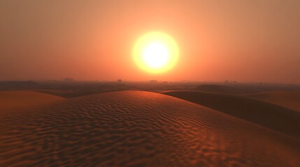 Desert Sunset Over Distant Cityscape Silhouette