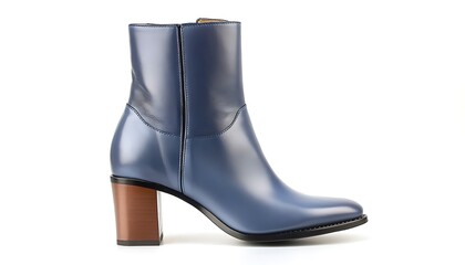 Sophisticated women's leather boots in muted blue, isolated on white background, ultra HD, high resolution