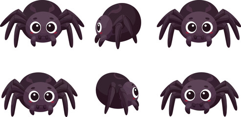 Cute cartoon spider character design in flat style with expressive eyes vector illustration