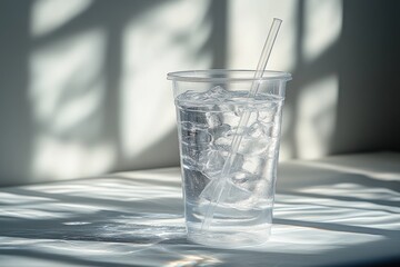 Transparent acrylic tumbler with straw mockup clear plastic cup isolated rendering blank drink container