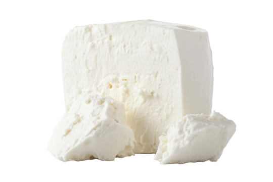 Wedge of white cheese is cut in half, isolated