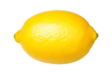 Yellow lemon is shown on a white background, isolated