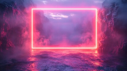 Neon Purple and Red Glowing Frame Vector Illustration for Cyberpunk Design