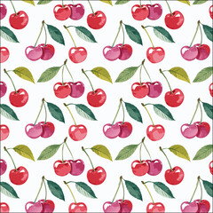 Watercolor cherry print pattern, simple vector background
