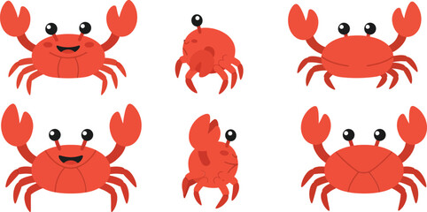Red crab character in playful poses flat vector illustration © Royal Ability