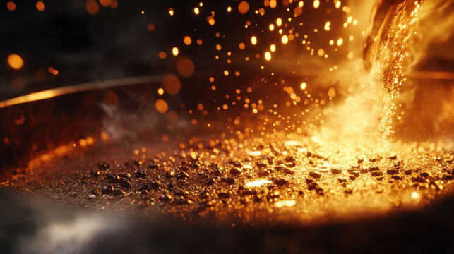 Coffee beans undergo roasting in a hot environment, transforming in color and releasing essential oils and aromas, creating a rich flavor profile