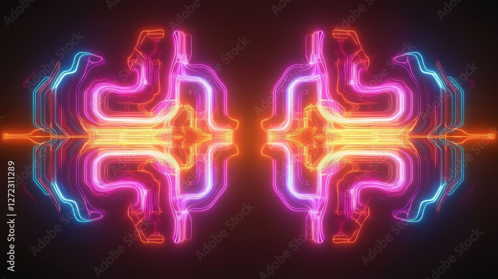 Poster abstract symmetrical neon light pattern for technology and futuristic design