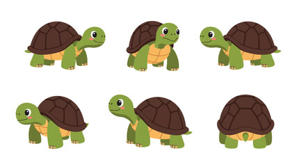 Obraz premium Cute turtle character design in playful poses with flat colors and minimal details vector art