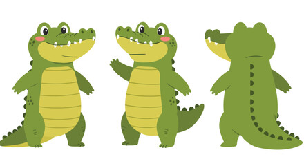 Cartoon crocodile character design in flat minimal style vector art