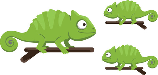 Chameleon on a branch in flat design with two size variations vector art