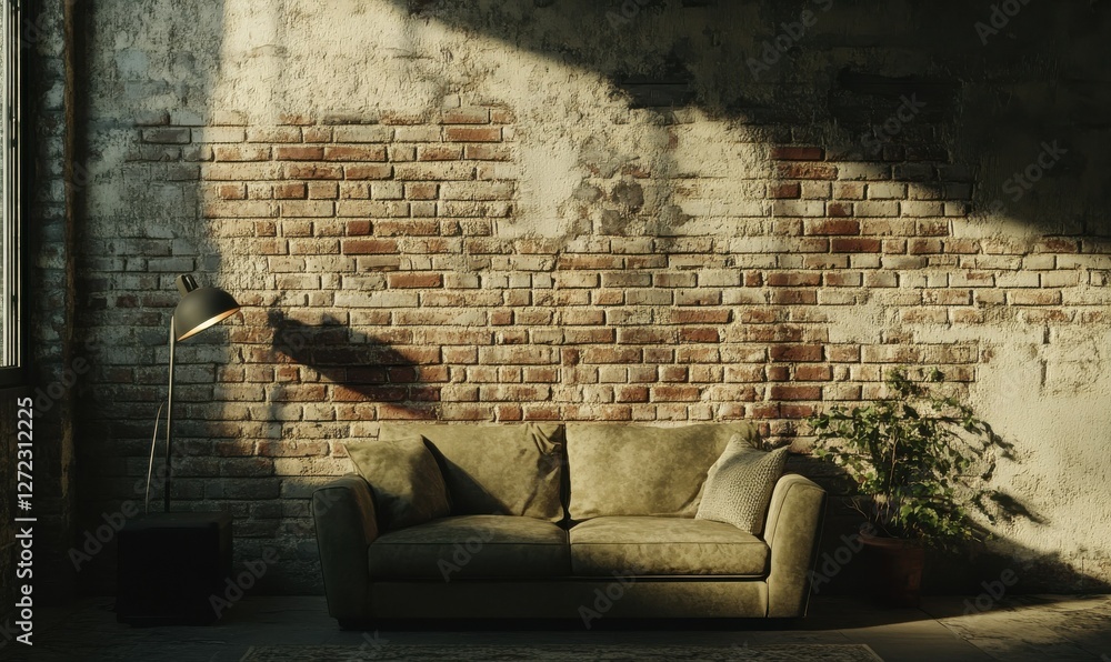 Poster rustic brick wall with subtle texture and warm earthy tones, illuminated by soft natural light, crea