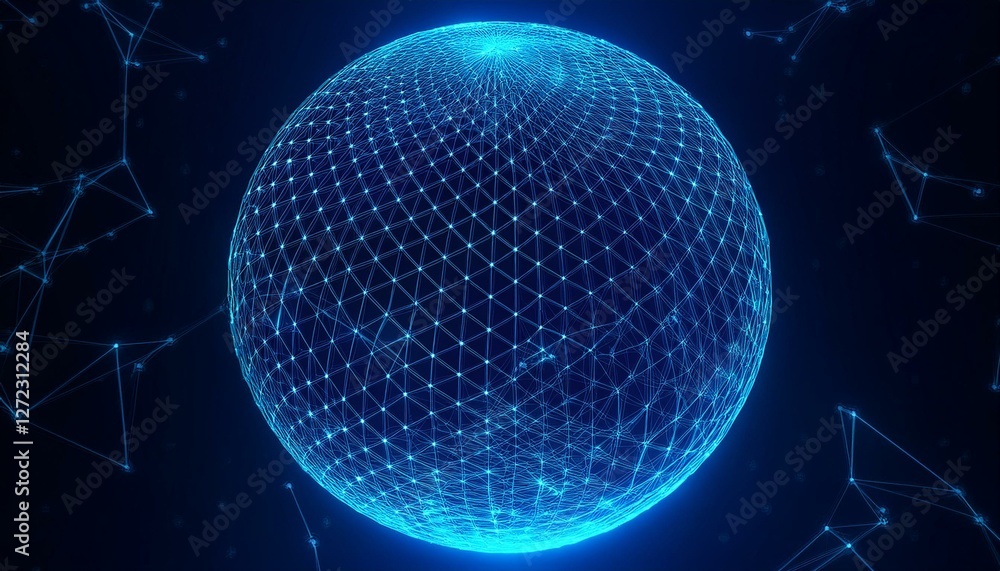 Poster Abstract sphere background with plexus effect. 3D surface. Generated image