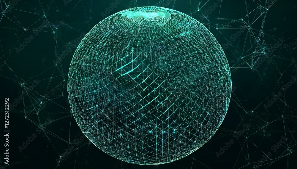 Poster Abstract sphere background with plexus effect. 3D surface. Generated image